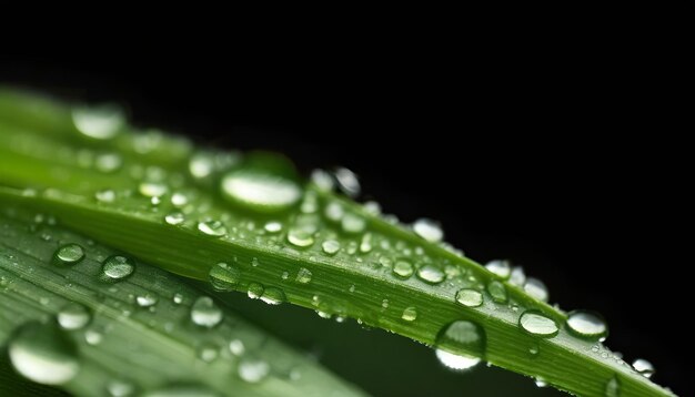 Hermosas gotas de rocío o lluvia naturales en hojas de hierba frescas aisladas en un fondo transparente