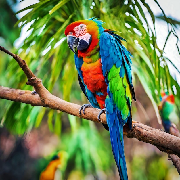 Hermosas guacamayas rojas en el bosque