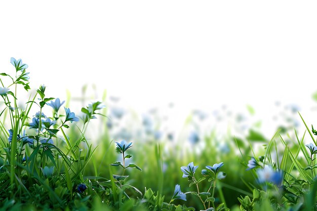 Hermosas hierbas verdes con flores azules bordeadas