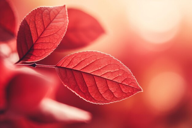 Hermosas hojas de otoño en el fondo rojo de otoño luz del día soleada horizontal