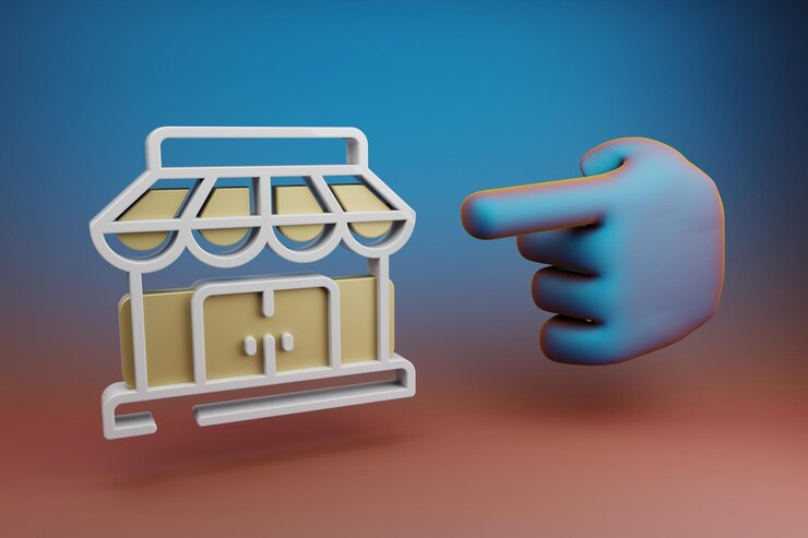 Foto hermosas ilustraciones abstract el dedo índice de la mano apunta a la tienda icono del símbolo del edificio en un multico
