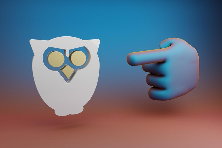 Foto hermosas ilustraciones abstract el dedo índice de la mano señala el icono del símbolo owl de halloween en un multicol