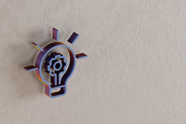 Hermosas ilustraciones abstractas azul Bulb con símbolos de engranajes en una pared con fondo de hormigón 3d re