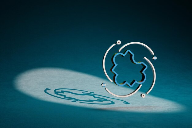 Hermosas ilustraciones abstractas azul y dorado icono de símbolo de rompecabezas en un fondo azul oscuro 3d re