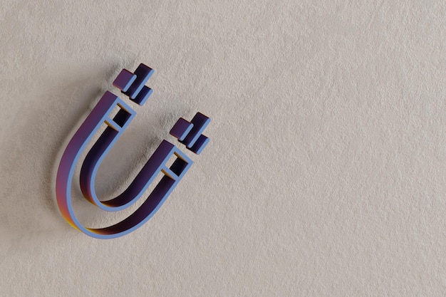 Hermosas ilustraciones abstractas azul imán símbolo iconos en una pared fondo de hormigón renderización 3d