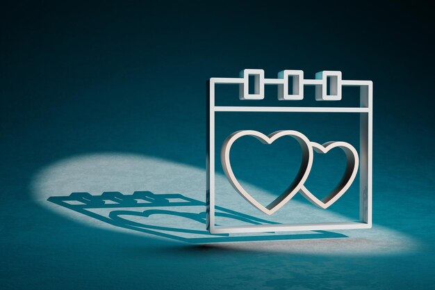 Hermosas ilustraciones abstractas fecha de boda con icono de símbolo de corazón en un fondo azul oscuro 3d r