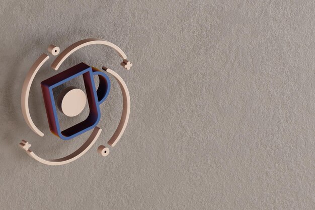Hermosas ilustraciones abstractas Íconos de símbolos de tazas de café azules y doradas en un fondo de hormigón de pared
