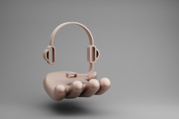 Hermosas ilustraciones abstractas Mano dorada sosteniendo auriculares musicales con el icono del símbolo del micrófono en un gr