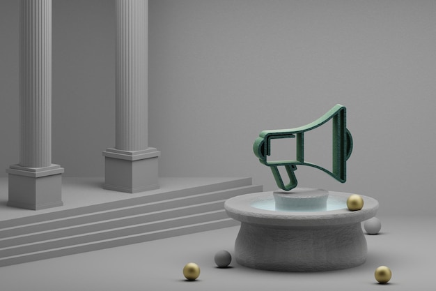 Hermosas ilustraciones abstractas musicales grito símbolo del megáfono icono en una fuente y columna backgr