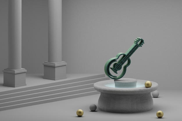 Hermosas ilustraciones abstractas musicales icono de símbolo de guitarra de jazz en un fondo de fuente y columna