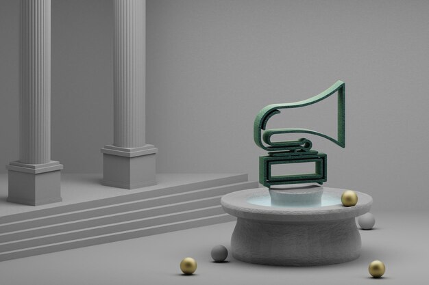 Hermosas ilustraciones abstractas musicales Icono del símbolo del viejo gramófono en un fondo de fuente y columna