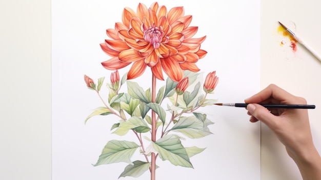 Hermosas ilustraciones en acuarela de Zinnia con el árbol de yuca