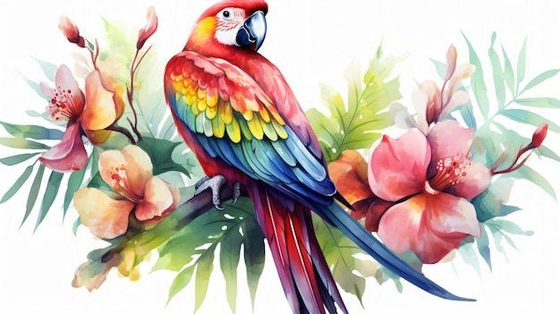 Hermosas ilustraciones de acuarelas de pájaros tropicales a mano