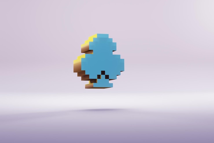 Foto hermosas ilustraciones azul pixel clubs símbolo iconos en un fondo rosado brillante 3d renderización illu