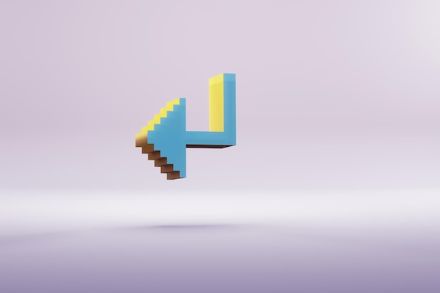 Hermosas ilustraciones azules con íconos de símbolos de flecha de píxeles en un fondo rosado brillante renderización 3D illu