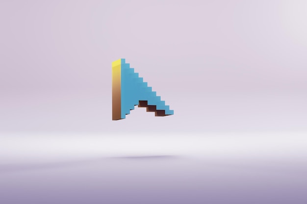Hermosas ilustraciones azules de píxeles con íconos de símbolo del cursor en un fondo rosado brillante renderización 3D