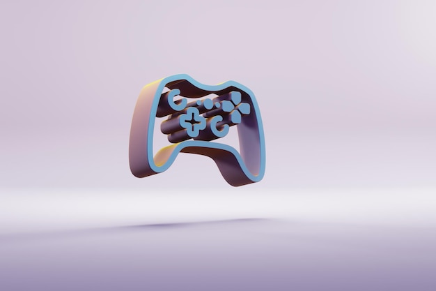 Hermosas ilustraciones de joystick azul con íconos de símbolos de videojuegos en un fondo rosado brillante.