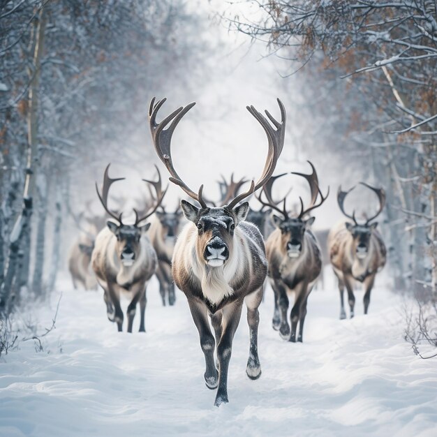 Foto hermosas imágenes de ciervos en el clima de nieve