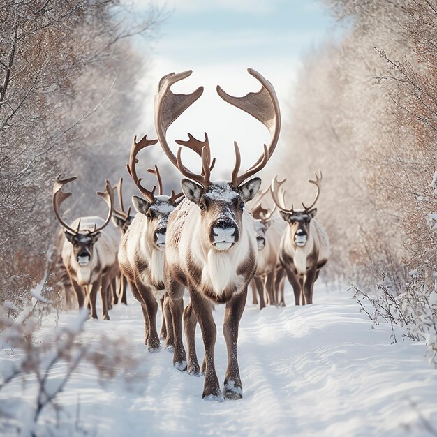 Foto hermosas imágenes de ciervos en el clima de nieve