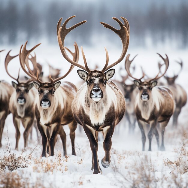 Foto hermosas imágenes de ciervos en el clima de nieve