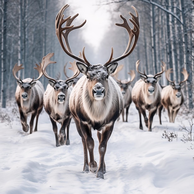 Foto hermosas imágenes de ciervos en el clima de nieve