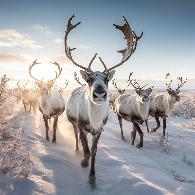 Foto hermosas imágenes de ciervos en el clima de nieve