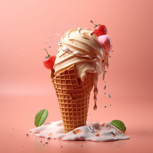 Hermosas imágenes de deliciosos helados de crema deliciosa comida AI generativa