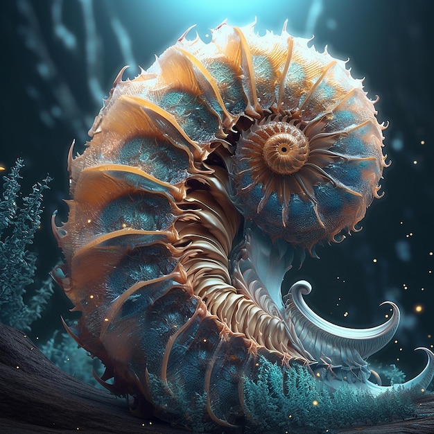 Hermosas imágenes de nautilus de concha fractal IA generativa