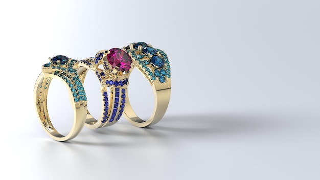 Hermosas joyas con render 3d de fondo único