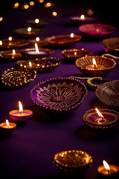 Hermosas lámparas de Diwali en blanco y fondos encendidos durante la celebración