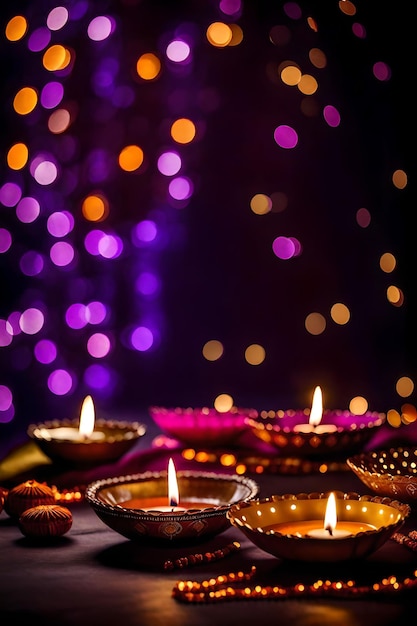 Hermosas lámparas de Diwali en blanco y fondos encendidos durante la celebración