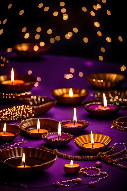 Hermosas lámparas de Diwali en blanco y fondos encendidos durante la celebración