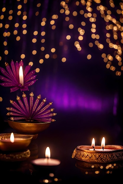 Foto hermosas lámparas de diwali en blanco y fondos encendidos durante la celebración