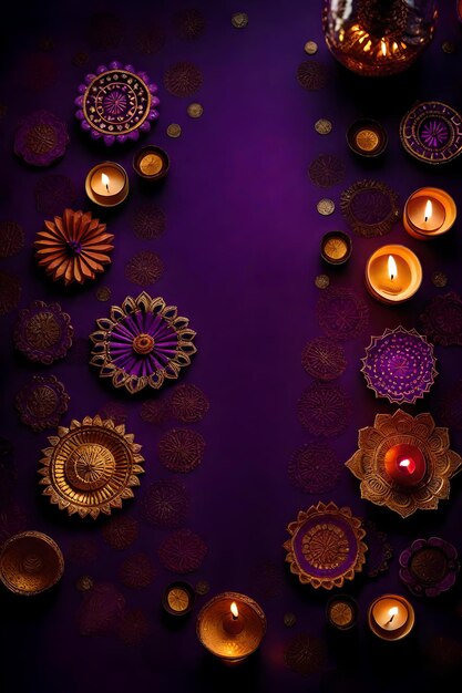 Hermosas lámparas de Diwali en blanco y fondos encendidos durante la celebración