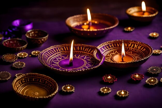 Hermosas lámparas de Diwali en blanco y fondos encendidos durante la celebración