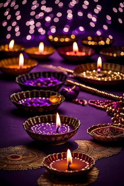 Foto hermosas lámparas de diwali en blanco y fondos encendidos durante la celebración