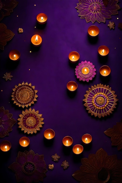 Foto hermosas lámparas de diwali en blanco y fondos encendidos durante la celebración