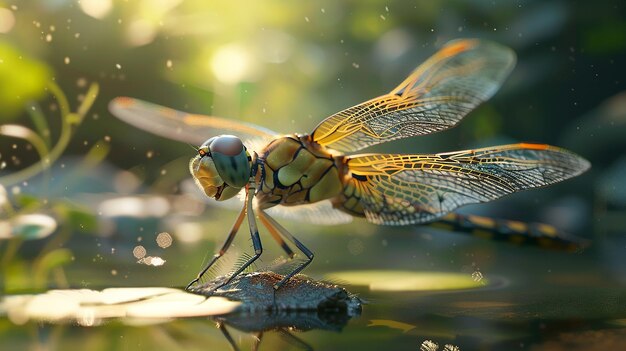 Foto hermosas libélulas fotorrealistas en la naturaleza