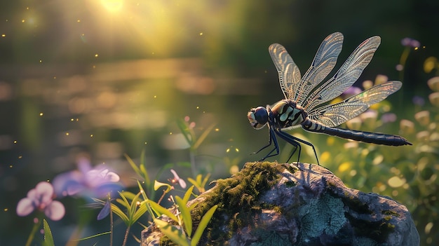 Hermosas libélulas fotorrealistas en la naturaleza