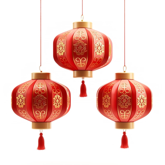 Hermosas linternas chinas aisladas sobre un fondo blanco