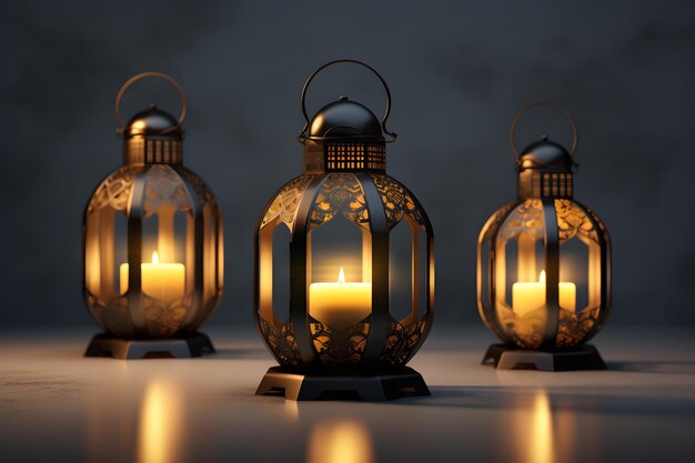 Hermosas linternas colgantes elegantes de Ramadán en el fondo