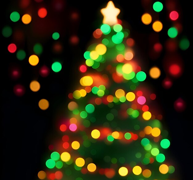 Foto hermosas luces bokeh coloridas del árbol de navidad