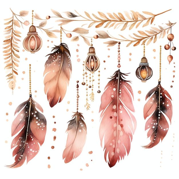 Foto hermosas luces de hadas en una ilustración de clipart de estilo boho