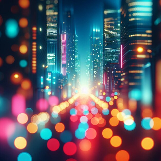 Foto hermosas luces de neón bokeh urbanas chispas de estrellas círculos coloridos de moda fondo papel tapiz