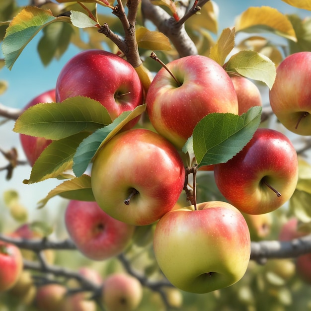 hermosas manzanas maduras que cuelgan de la rama de un manzano