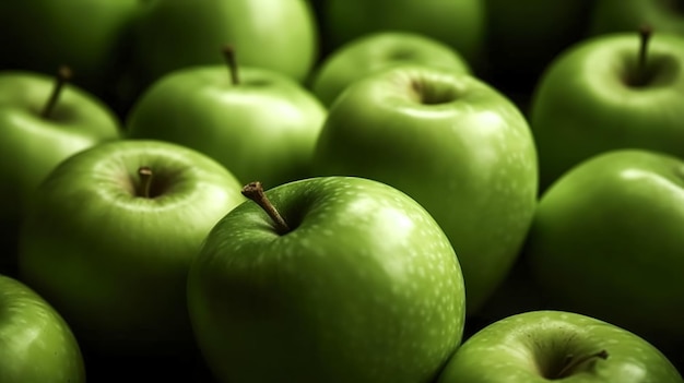 Hermosas manzanas verdes de cerca ai generativo