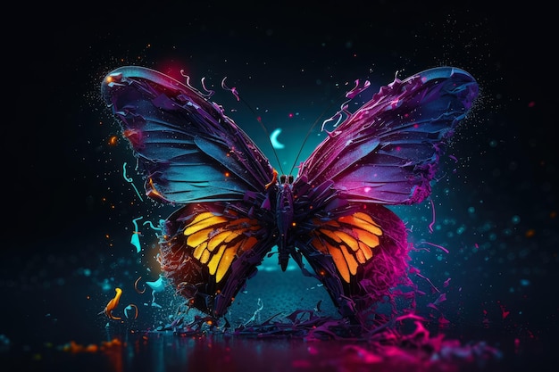 Hermosas mariposas eléctricas coloridas aisladas estilo disco de mariposa creadas con tecnología Generative Ai