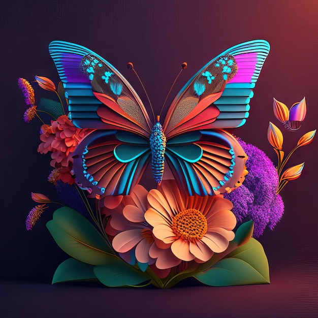 Foto hermosas mariposas en ilustración 3d