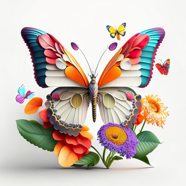 Hermosas mariposas en ilustración 3D