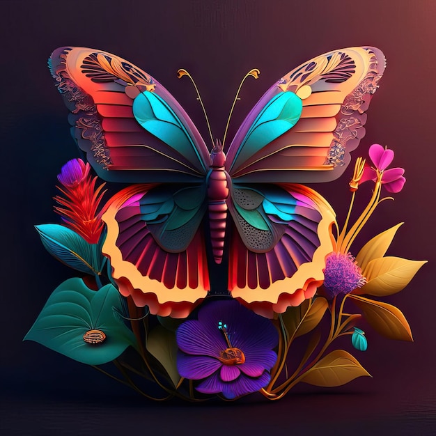 Hermosas mariposas en ilustración 3D